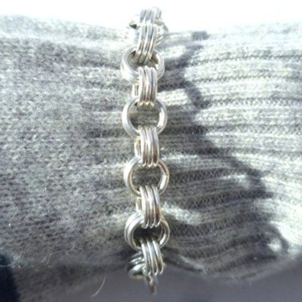 Milor Italy Sterling Silver 925 Triple Rolo Link Bracelet 7.25" 27.28 Grams Vtg